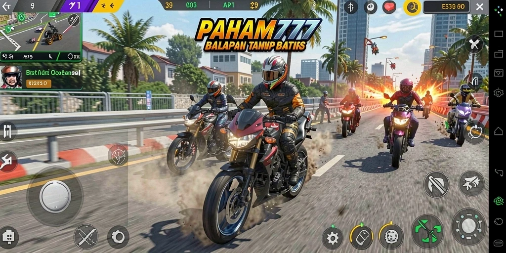 Screenshot menampilkan aksi balapan motor yang mendebarkan di <strong>PAHAM777</strong>.