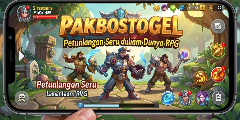 Screenshot utama PAKBOSTOGEL menampilkan aksi petualangan RPG yang seru.