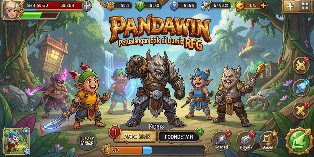 Tampilan gameplay RPG PANDAWIN yang menampilkan pertarungan seru.