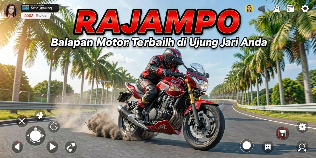 Screenshot gameplay RAJAMPO menampilkan aksi balapan motor yang mendebarkan.